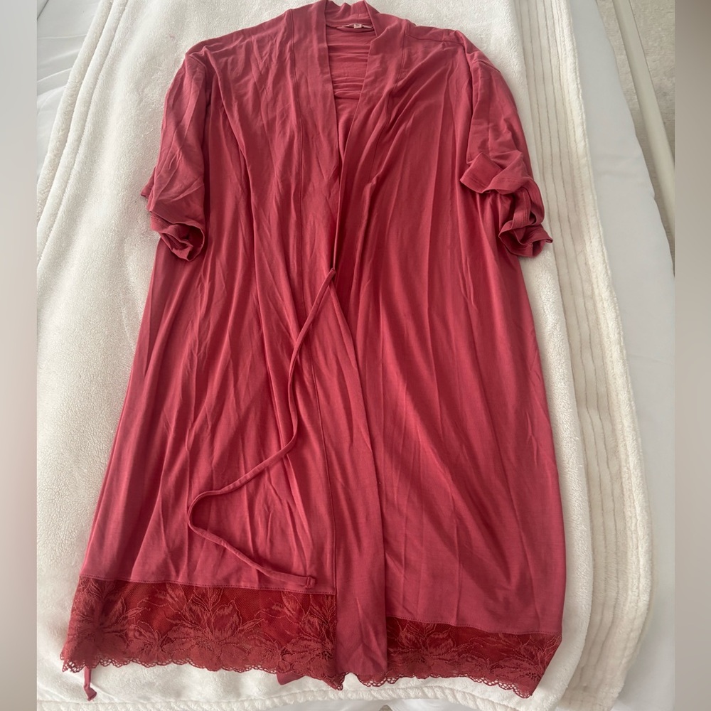 eberjey pink lace trim robe